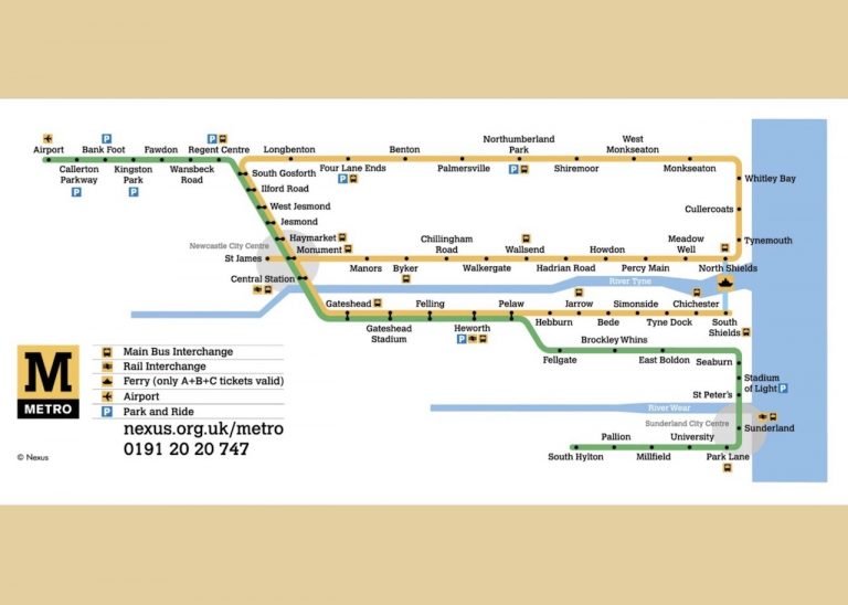 泰恩威爾 Tyne & Wear Metro（點擊圖片放大）。圖片來源：Tyne & Wear Metro官網